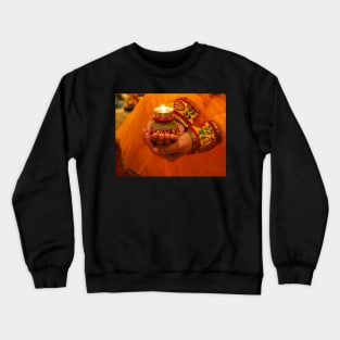 Decorative oil lamp in hand Diwali festival Crewneck Sweatshirt